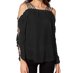 XOXO scallop sleeve lace detail crepe top